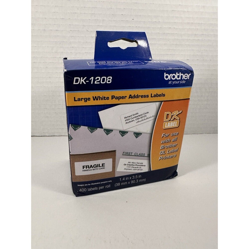 Brother Dk1208 Printer Label Black White 400 Labels Per Roll New Sealed